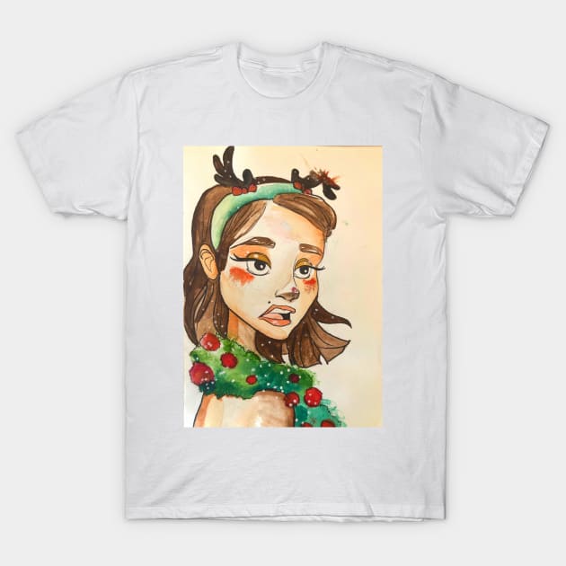 Christmas girl in reindeer costume T-Shirt by Helis4444